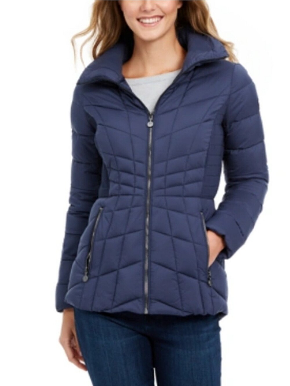 Bernardo Packable Down & EcoPlume Coat Navy Size Small Lightweight Puffer Travel